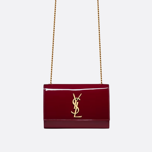 SAINT LAURENT KATE SMALL SHOULDER BAG IN LACQUERED LEATHER