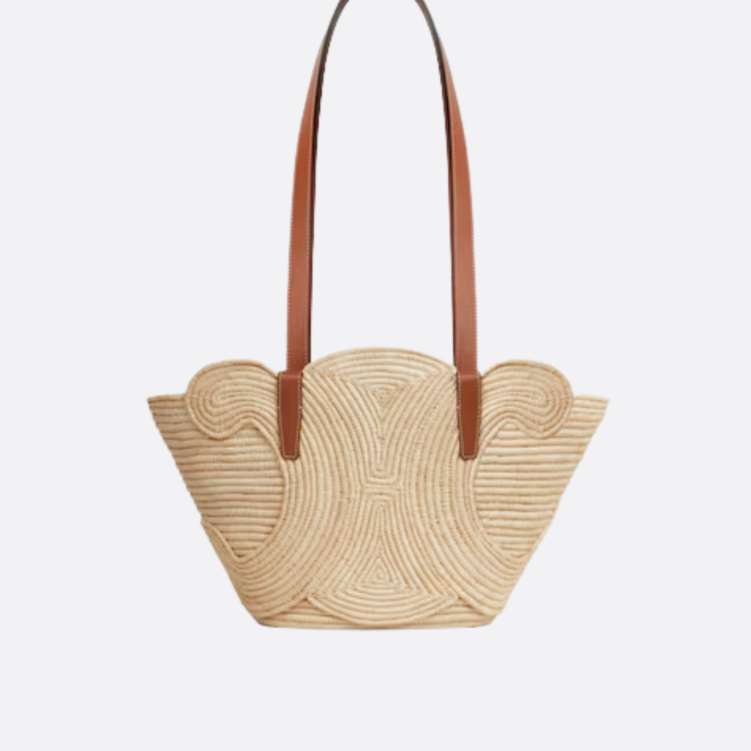 CÉLINE CLASSIC SMALL PANIER HAND BAG MADE OF RAFFIA AND CALFSKIN