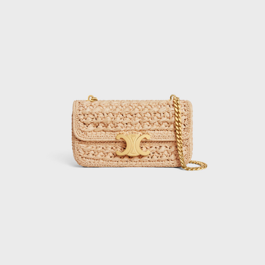 CÉLINE CLAUDE CHAIN SHOULDER BAG IN RAFFIA EFFECT