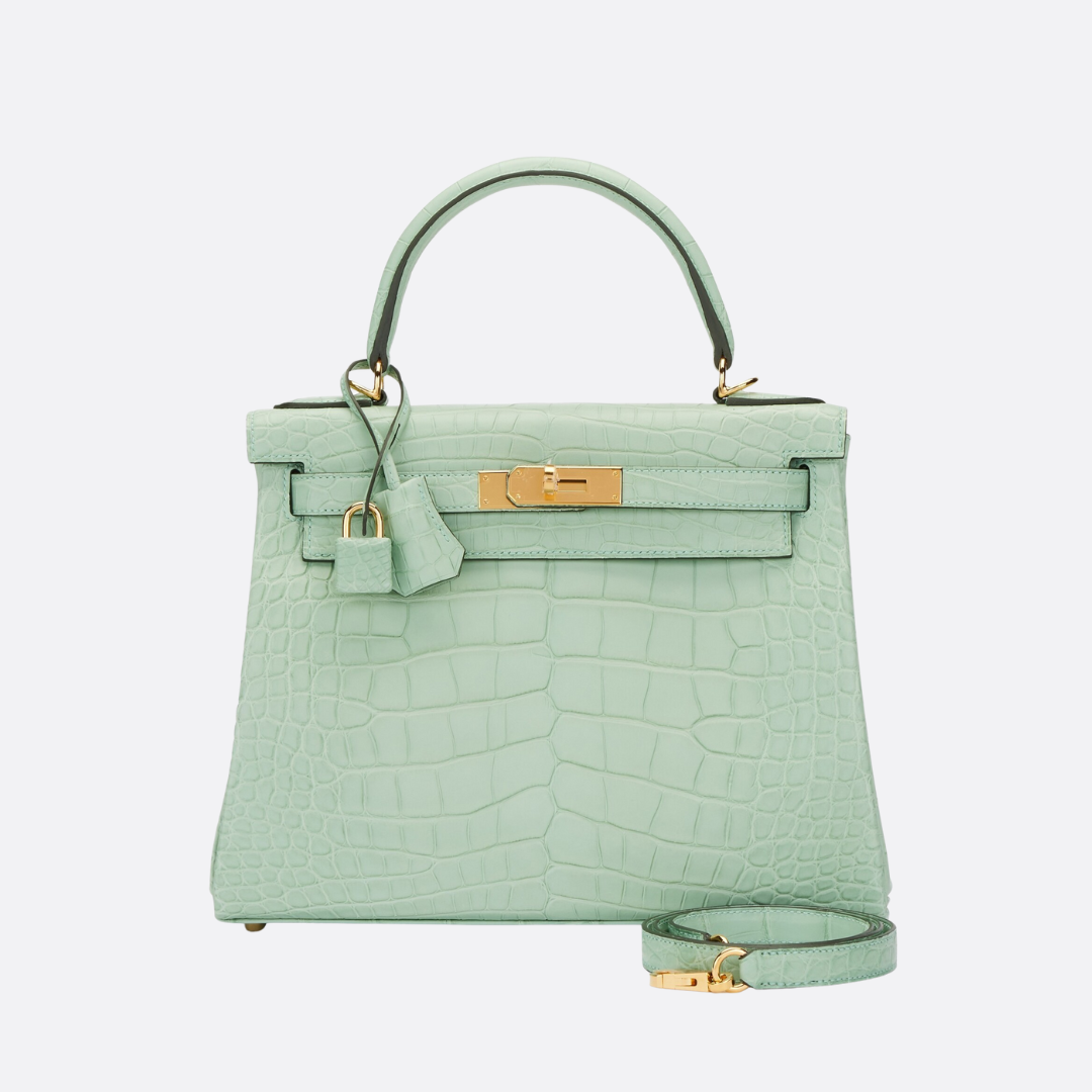 HERMÈS KELLY 28 – MATTE ALLIGATOR LEATHER VERT D’EAU (REVERSED STITCHES)