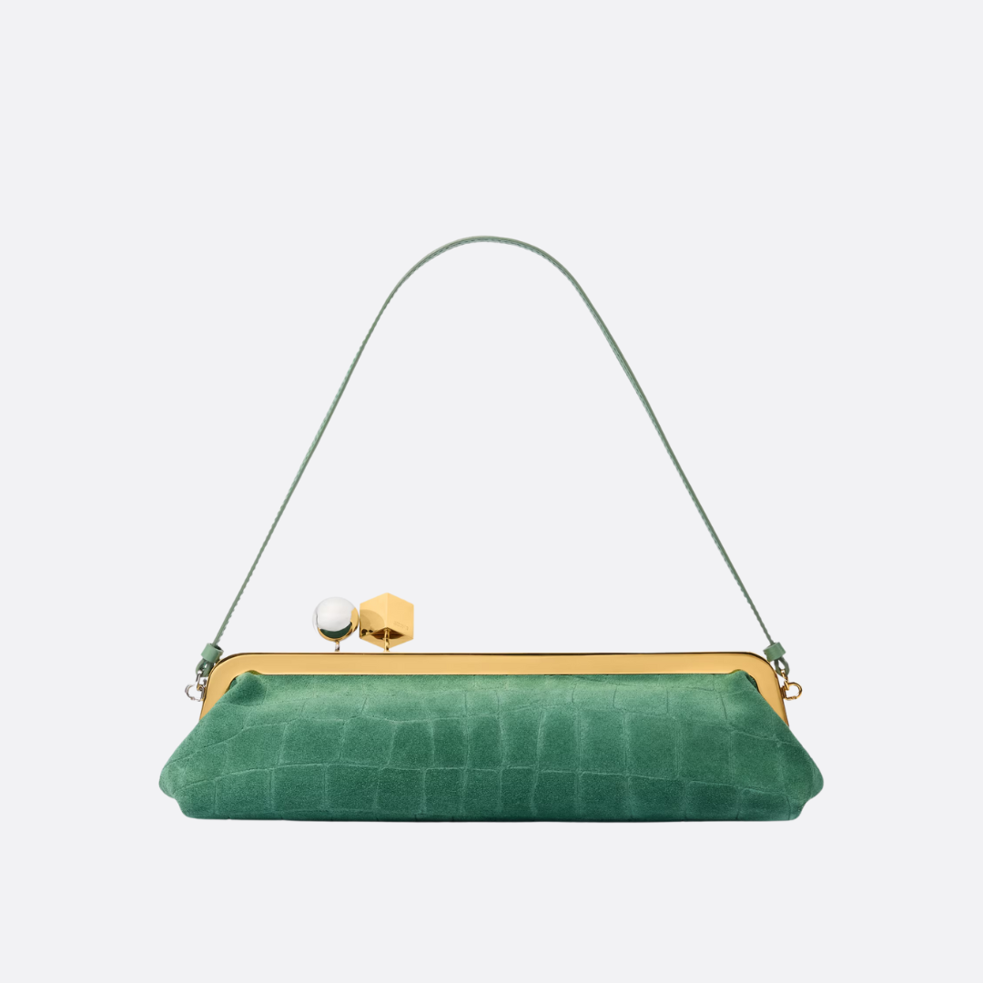 JACQUEMUS LE SALON CLUTCH IN SUEDE WITH CROCODILE EMBOSSING