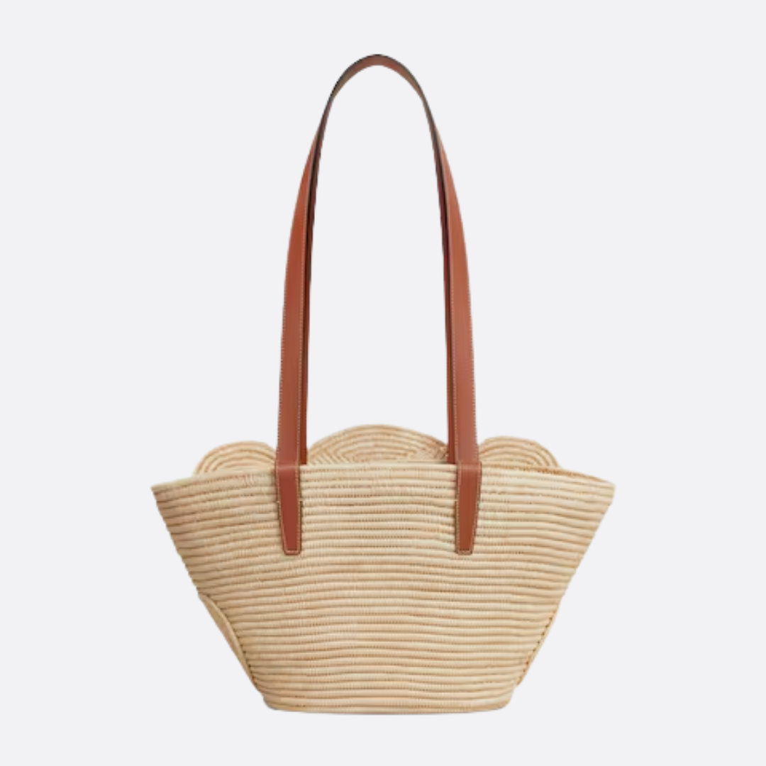 CÉLINE CLASSIC SMALL PANIER HAND BAG MADE OF RAFFIA AND CALFSKIN