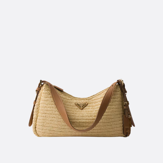 PRADA LARGE HAND BAG MADE OF CROCHET KNIT AND LEATHER