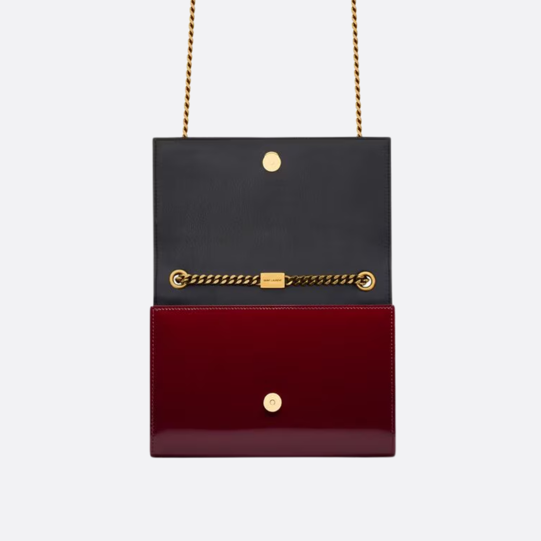 SAINT LAURENT KATE SMALL SHOULDER BAG IN LACQUERED LEATHER