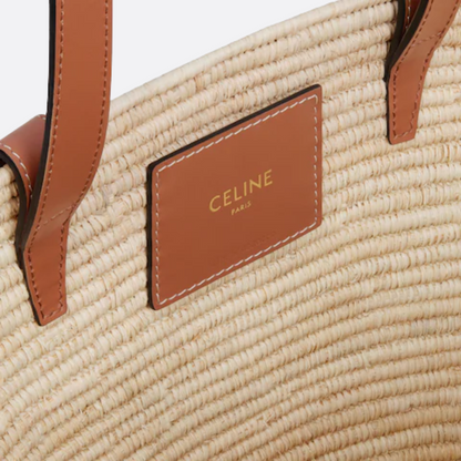 CÉLINE CLASSIC SMALL PANIER HAND BAG MADE OF RAFFIA AND CALFSKIN
