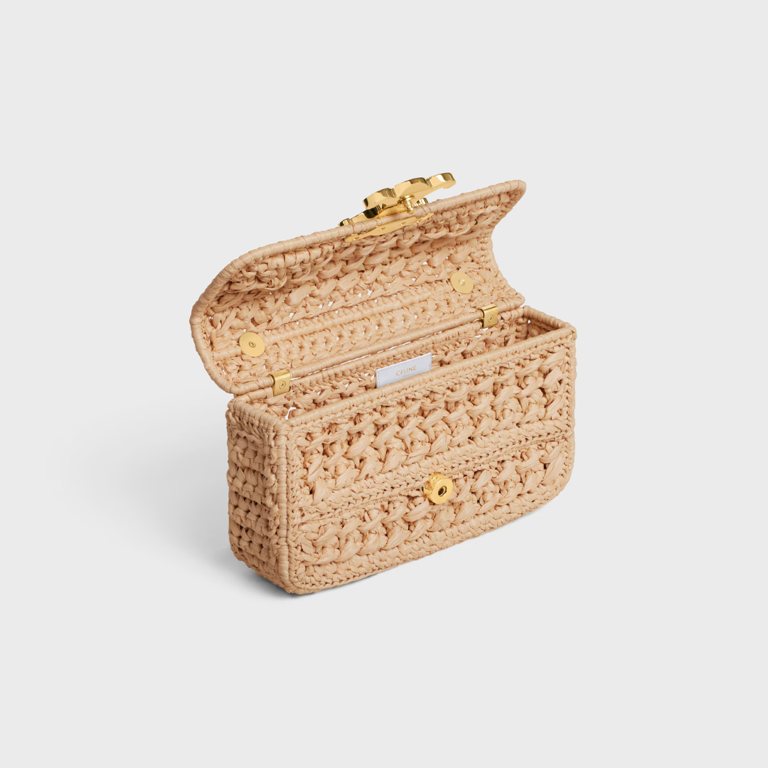 CÉLINE CLAUDE CHAIN SHOULDER BAG IN RAFFIA EFFECT