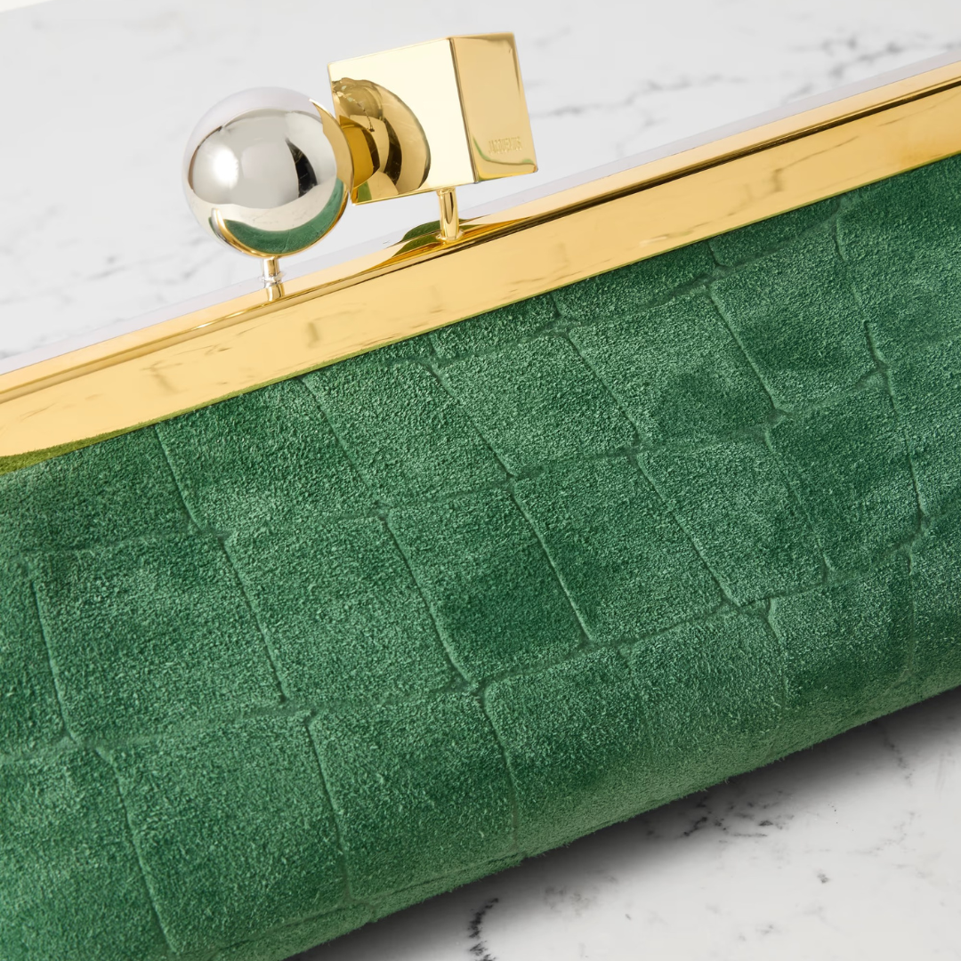 JACQUEMUS LE SALON CLUTCH IN SUEDE WITH CROCODILE EMBOSSING