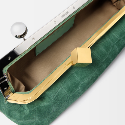 JACQUEMUS LE SALON CLUTCH IN SUEDE WITH CROCODILE EMBOSSING