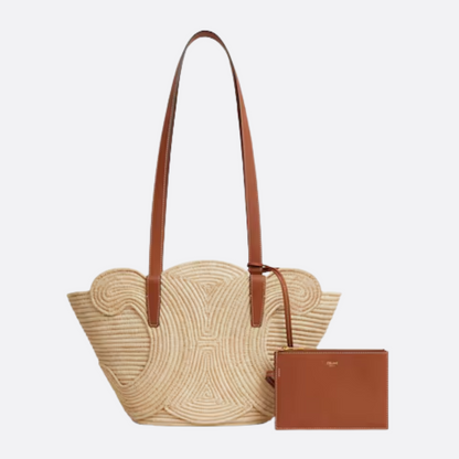 CÉLINE CLASSIC SMALL PANIER HAND BAG MADE OF RAFFIA AND CALFSKIN