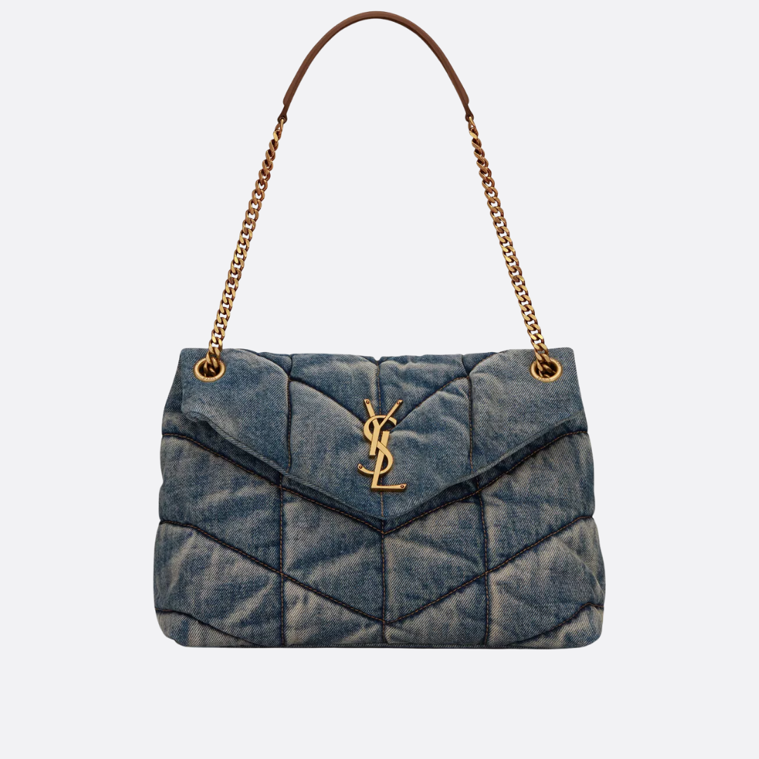 SAINT LAURENT LOULOU PUFFER BAG MADE OF QUILTED VINTAGE DENIM