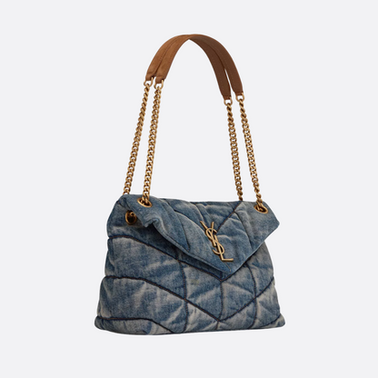 SAINT LAURENT LOULOU PUFFER BAG MADE OF QUILTED VINTAGE DENIM