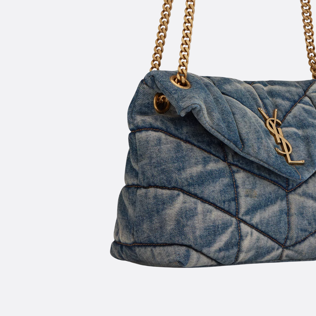 SAINT LAURENT LOULOU PUFFER BAG MADE OF QUILTED VINTAGE DENIM