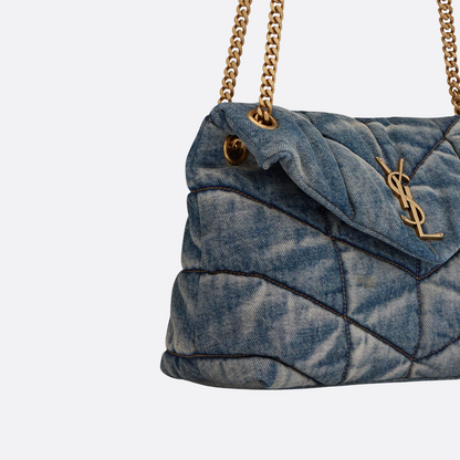 SAINT LAURENT LOULOU PUFFER BAG MADE OF QUILTED VINTAGE DENIM