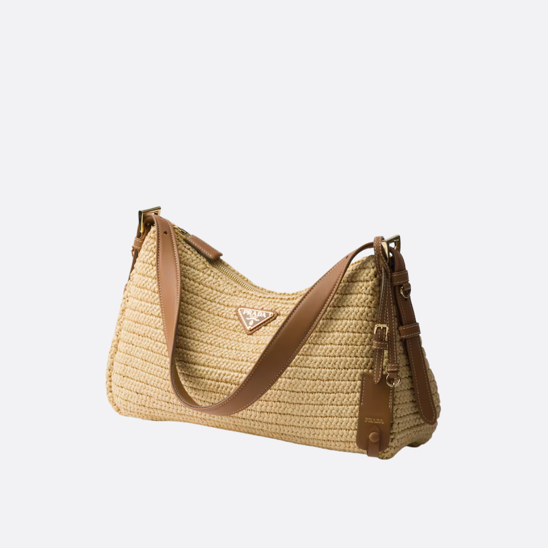 PRADA LARGE HAND BAG MADE OF CROCHET KNIT AND LEATHER
