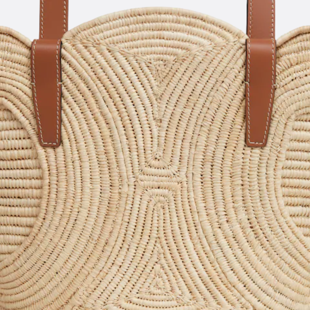 CÉLINE CLASSIC SMALL PANIER HAND BAG MADE OF RAFFIA AND CALFSKIN