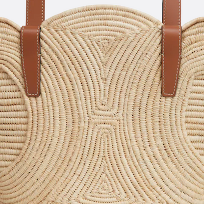 CÉLINE CLASSIC SMALL PANIER HAND BAG MADE OF RAFFIA AND CALFSKIN