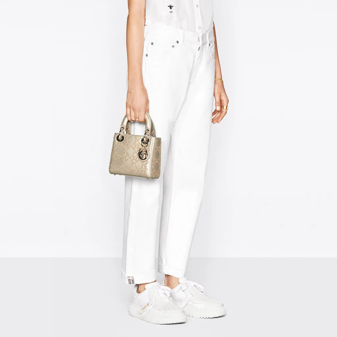 MINI LADY DIOR WITH PEARL EMBROIDERY