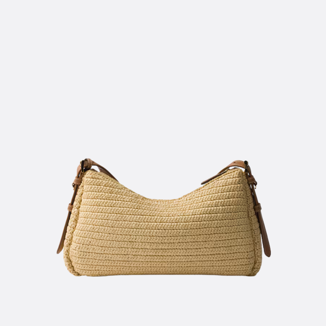 PRADA LARGE HAND BAG MADE OF CROCHET KNIT AND LEATHER