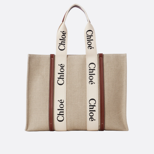 CHLOÉ WOODY TOTE BAG MADE OF LINEN