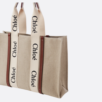 CHLOÉ WOODY TOTE BAG MADE OF LINEN
