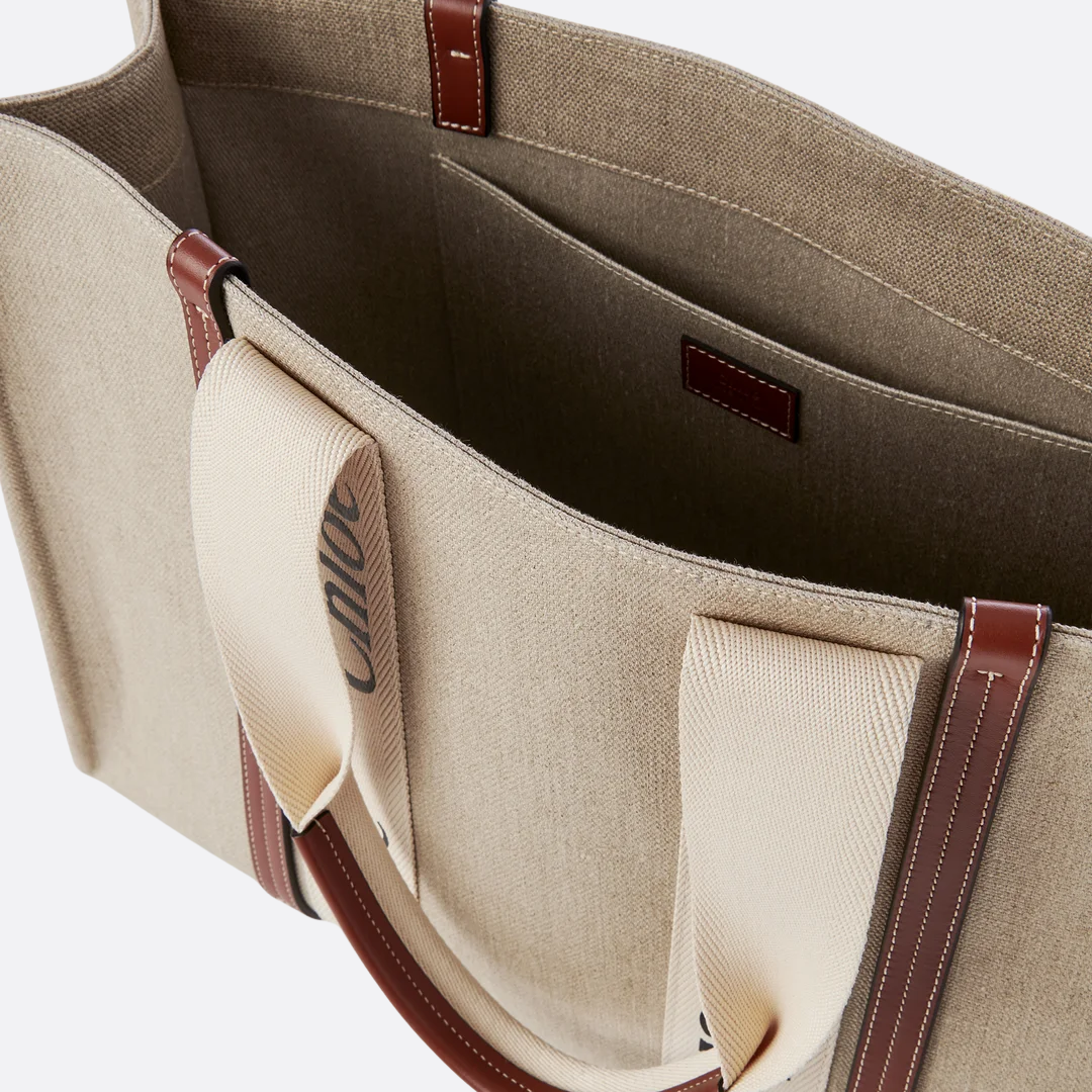 CHLOÉ WOODY TOTE BAG MADE OF LINEN
