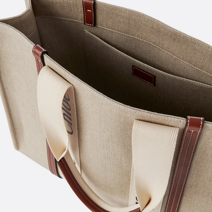 CHLOÉ WOODY TOTE BAG MADE OF LINEN