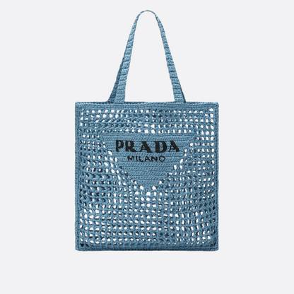 PRADA RAFFIA BAG WITH WOVEN LOGO IN BLUE