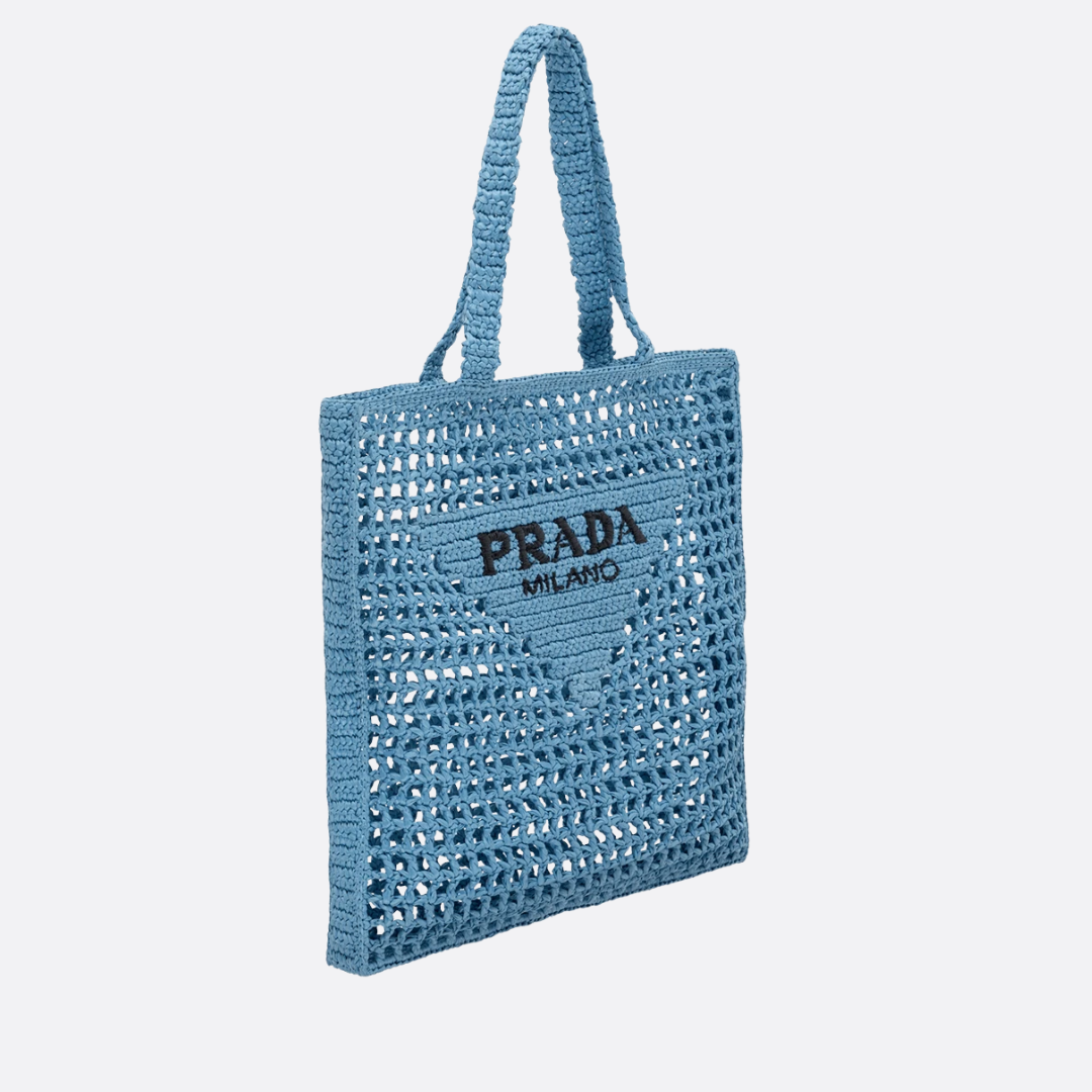 PRADA RAFFIA BAG WITH WOVEN LOGO IN BLUE