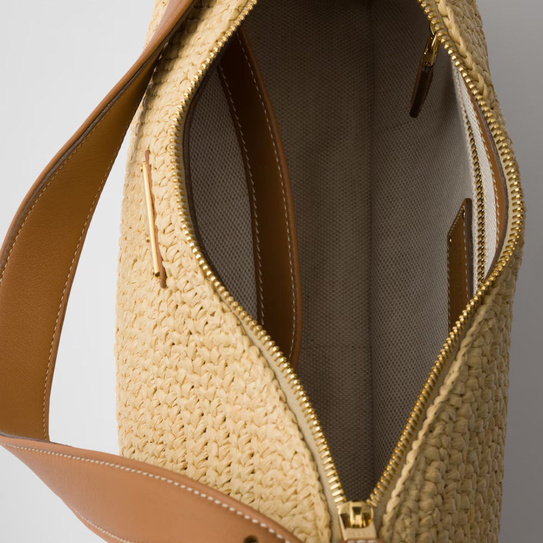 PRADA LARGE HAND BAG MADE OF CROCHET KNIT AND LEATHER