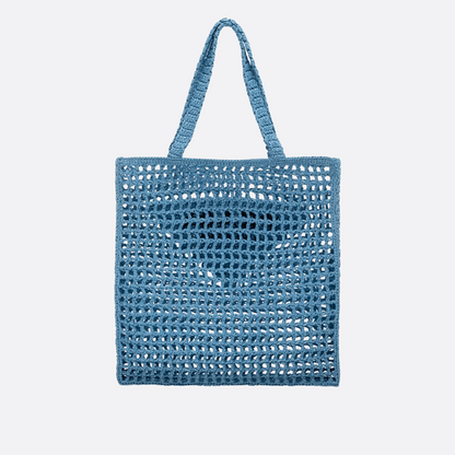 PRADA RAFFIA BAG WITH WOVEN LOGO IN BLUE