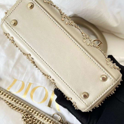 MINI LADY DIOR WITH PEARL EMBROIDERY