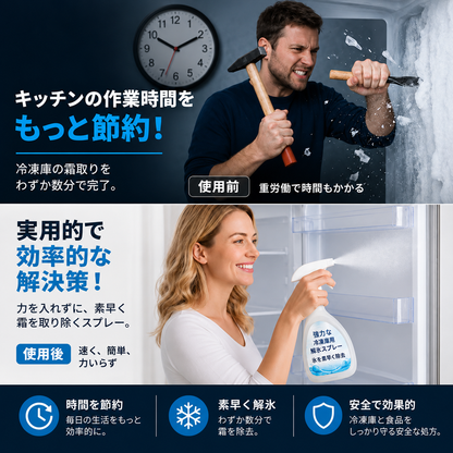 🧊 冷蔵庫用 急速クリーニング＆霜取りスプレー 50%オフ＆送料無料