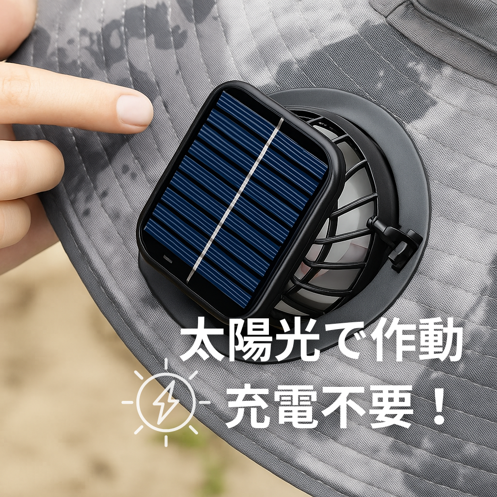 SolarCool ハット™｜扇風機付きソーラー充電サンハット（着脱式）