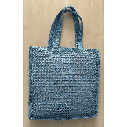PRADA RAFFIA BAG WITH WOVEN LOGO IN BLUE