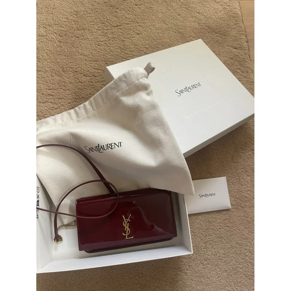 SAINT LAURENT KATE SMALL SHOULDER BAG IN LACQUERED LEATHER