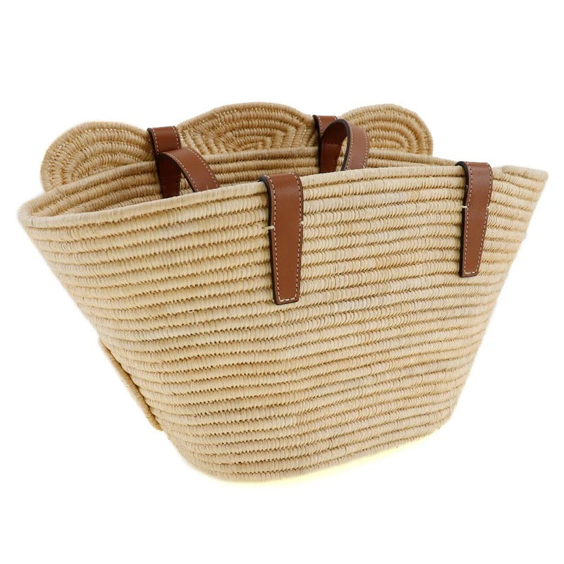 CÉLINE CLASSIC SMALL PANIER HAND BAG MADE OF RAFFIA AND CALFSKIN