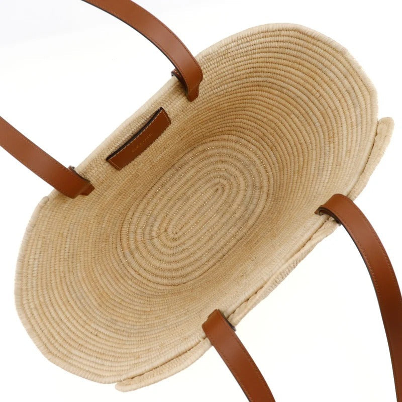 CÉLINE CLASSIC SMALL PANIER HAND BAG MADE OF RAFFIA AND CALFSKIN