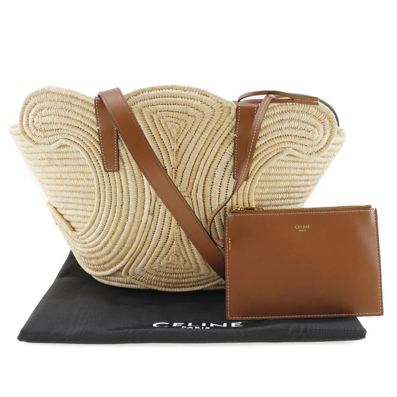 CÉLINE CLASSIC SMALL PANIER HAND BAG MADE OF RAFFIA AND CALFSKIN