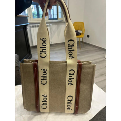 CHLOÉ WOODY TOTE BAG MADE OF LINEN