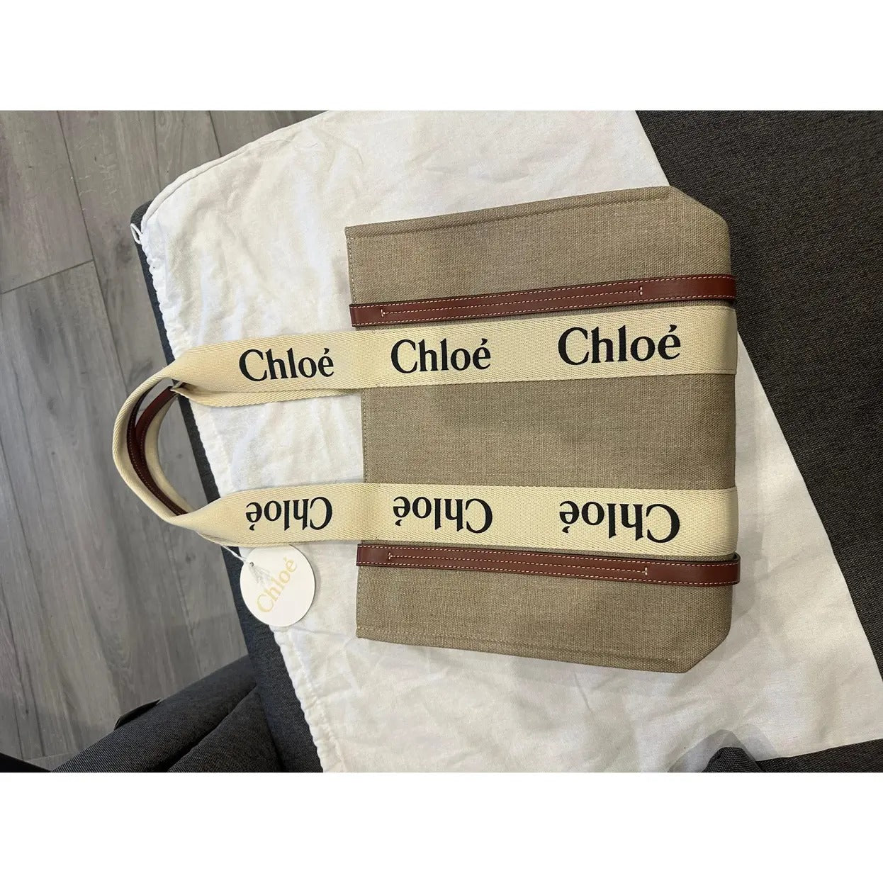 CHLOÉ WOODY TOTE BAG MADE OF LINEN