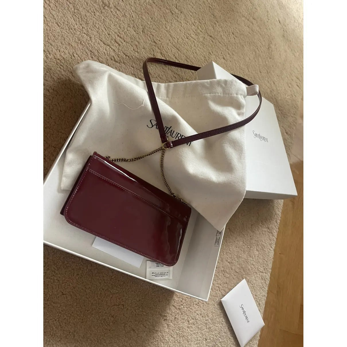 SAINT LAURENT KATE SMALL SHOULDER BAG IN LACQUERED LEATHER